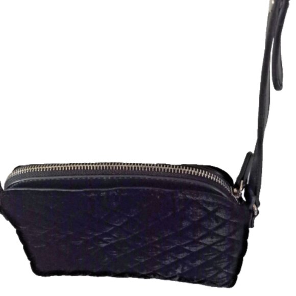 NINE WEST Black Velvet Quilted HANDBAG Small Crossbody Snap Adjustable Strap - Picture 7 of 10